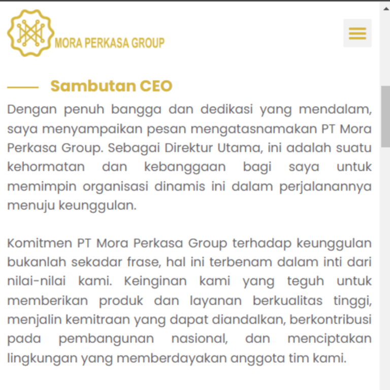 Managed the PT Mora Perkasa Group company profile website, improving brand image and corporate communication through strategic content development and site optimization.